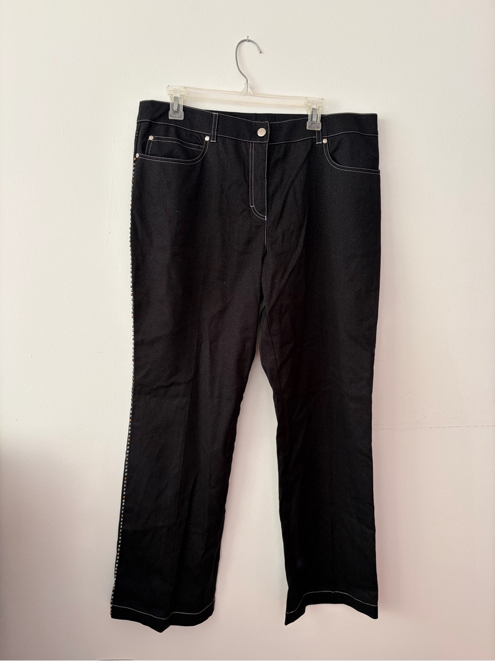 Carlisle Tuxedo Stripe Black Jeans Metal Bead Accent Straight Leg US 14